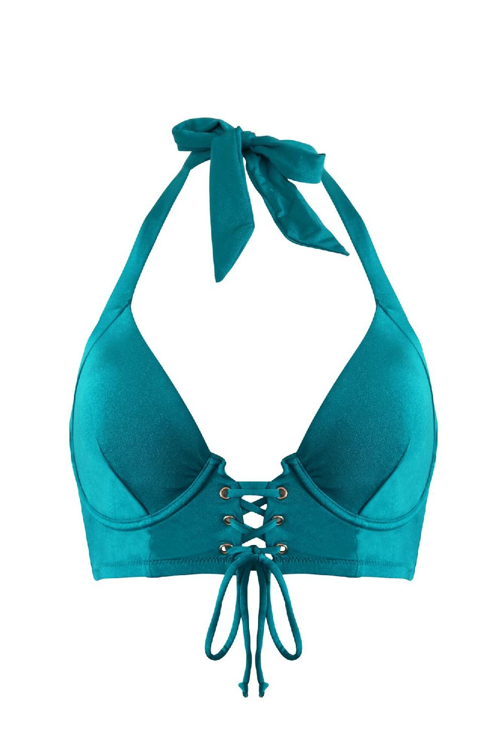 Pour Moi India Recycled Longline Underwired Halter Top - Turquoise