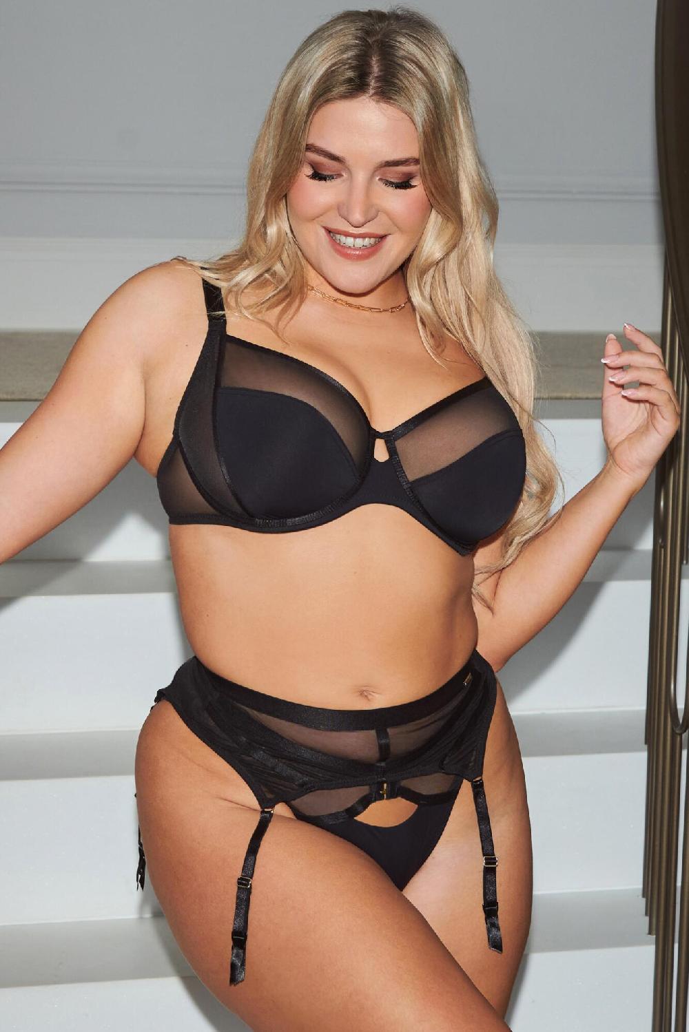 Pour Moi India Sheer And Opaque Underwired Bra - Black