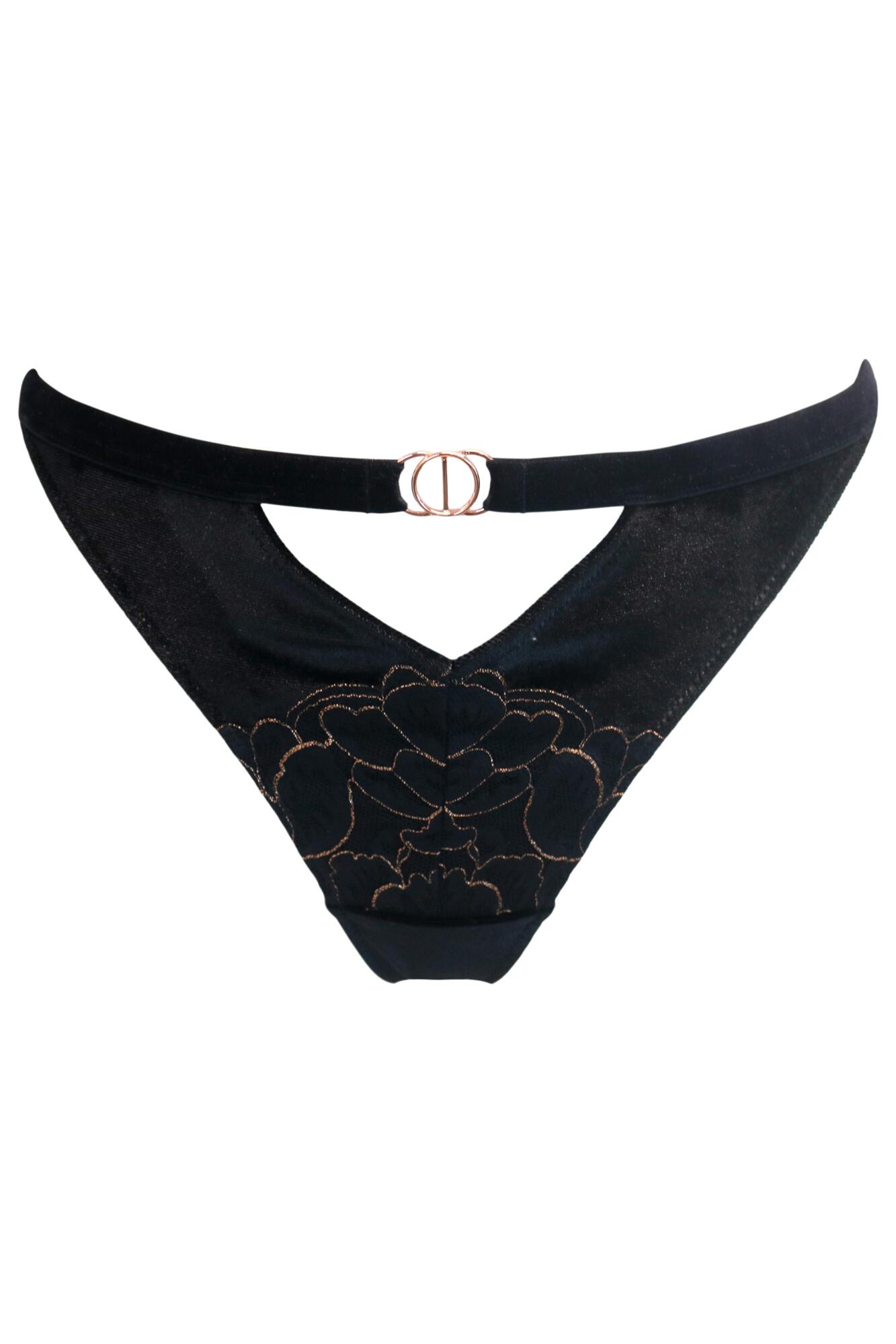 Pour Moi India Velvet Luxe Metallic Lace Thong - Black