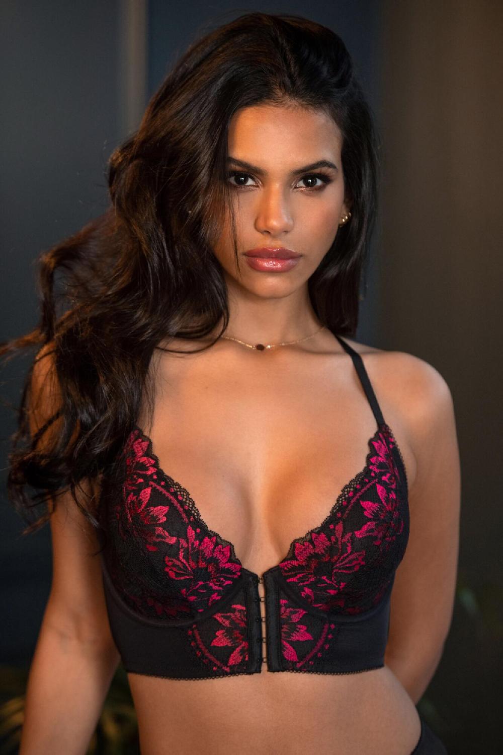 Pour Moi J'Adore Front Fastening Bralette C-I - Black/Pink