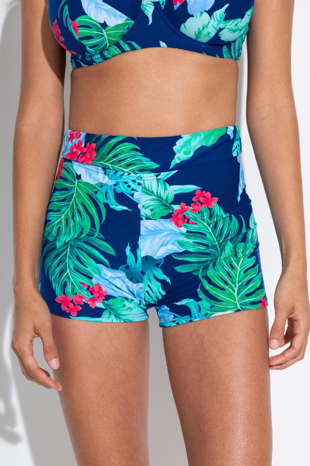 Pour Moi Kefalonia High Waist Short Bikini Brief - Navy Tropical