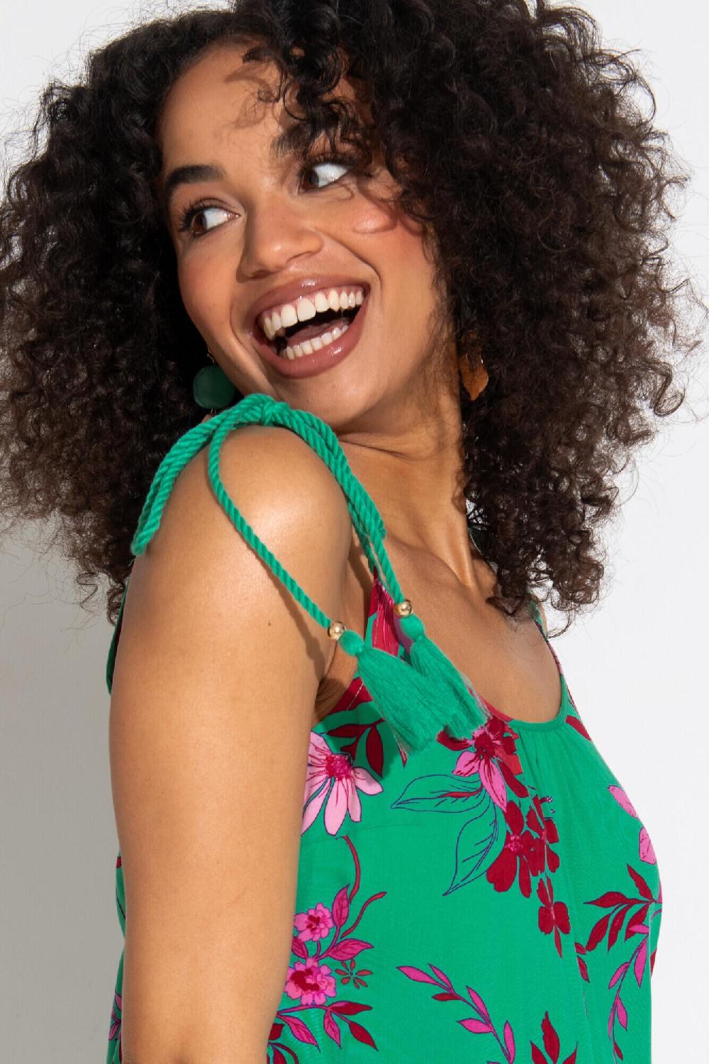 Pour Moi LENZING™ ECOVERO™ Viscose Swing Beach Dress - Green/Pink