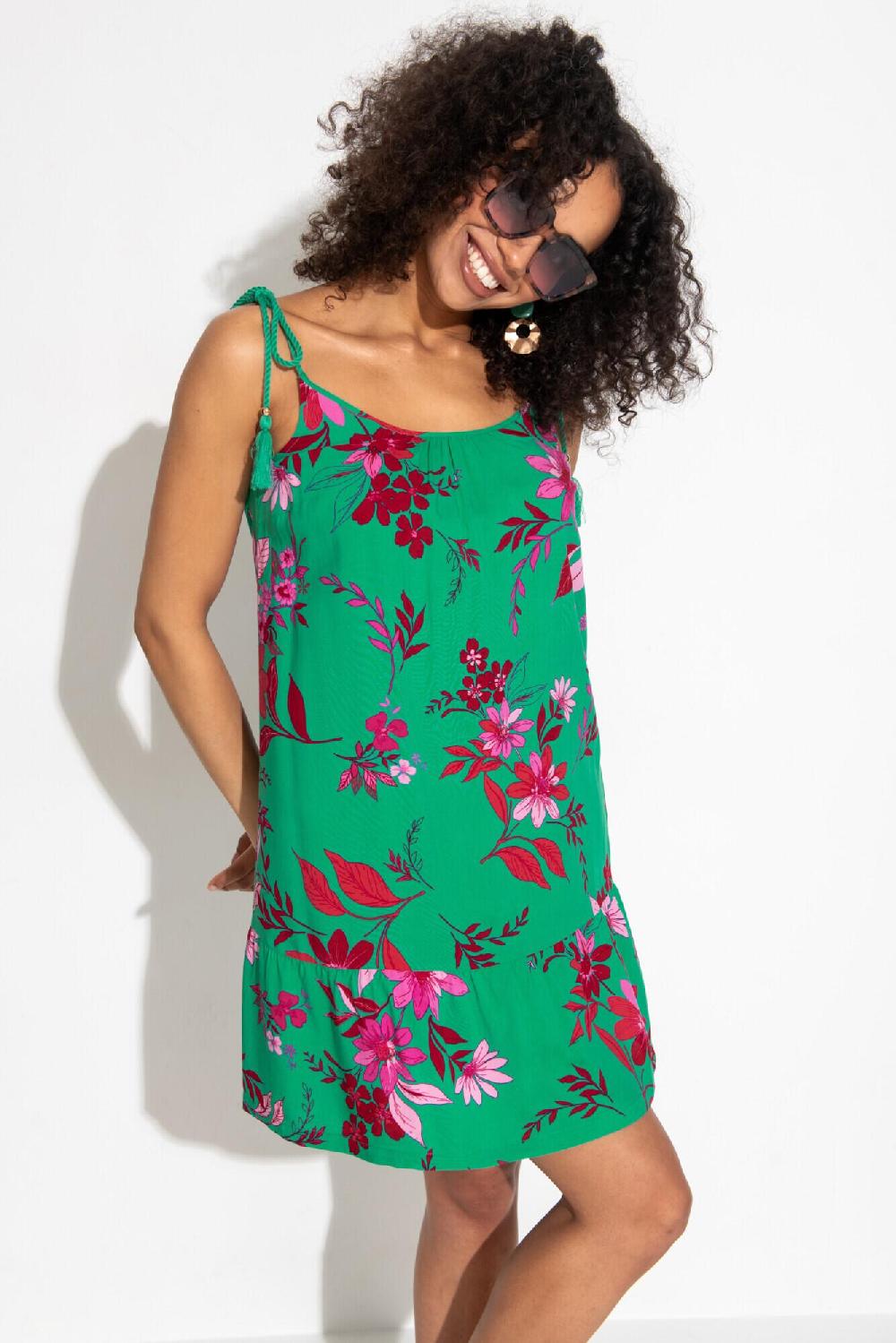 pour moi LENZING™ ECOVERO™ Viscose Swing Beach Dress - Green/Pink