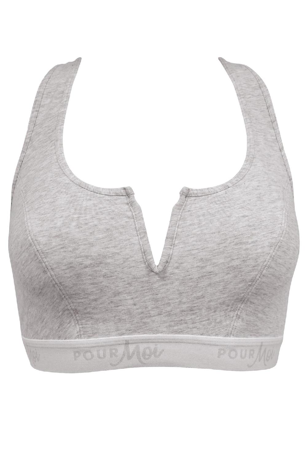 Pour Moi Love To Lounge Logo Cotton Non Wired Crop Top - Grey Marl