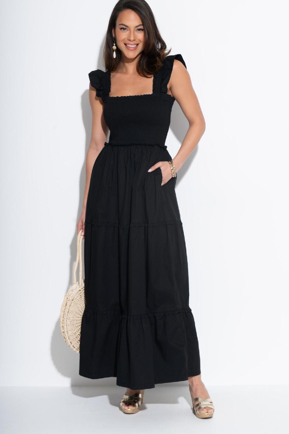 Pour Moi Lucy Cotton Poplin Tiered Midaxi Dress - Black