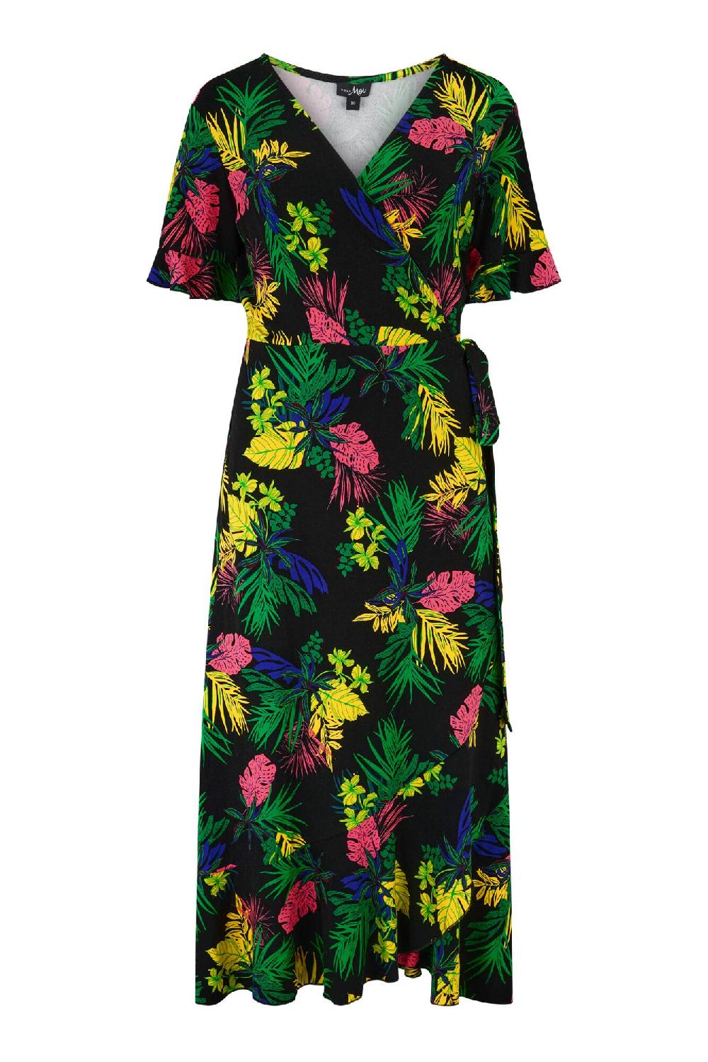 Pour Moi Megan Stretch Jersey Wrap Midi Dress - Black Tropical