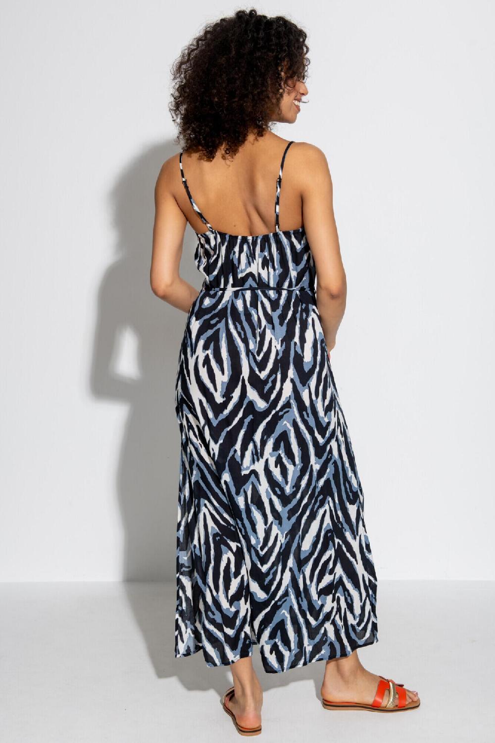 Pour Moi Melanie Sheer Viscose Tie Belt Maxi Beach Dress - Blue Print