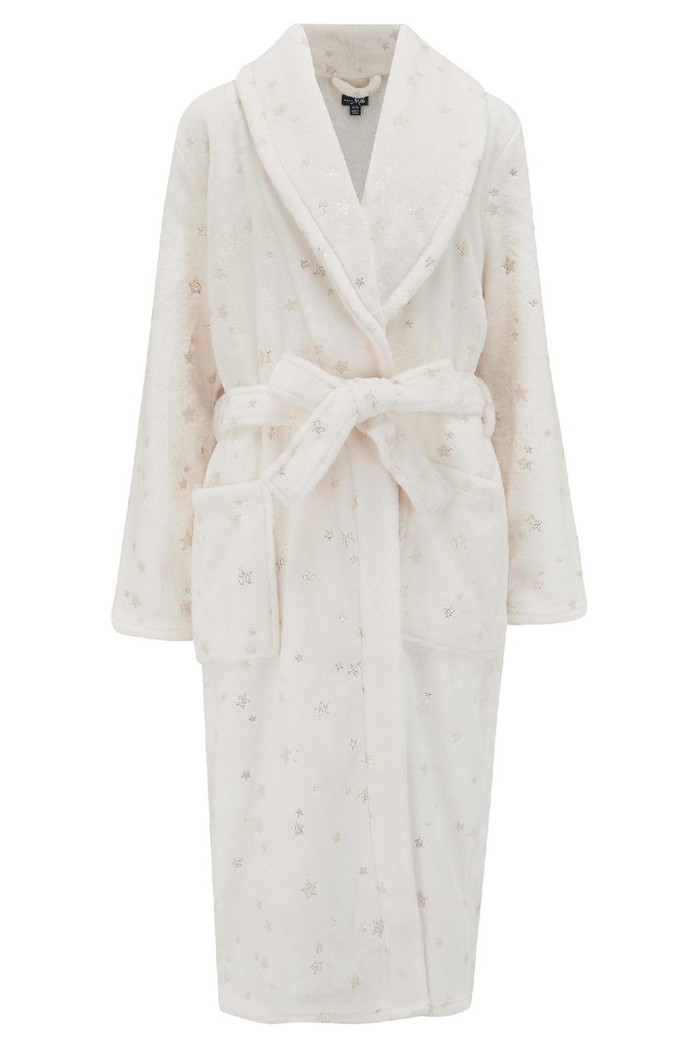 Pour Moi Metallic Star Print Shawl Collar Dressing Gown - Ivory/Gold