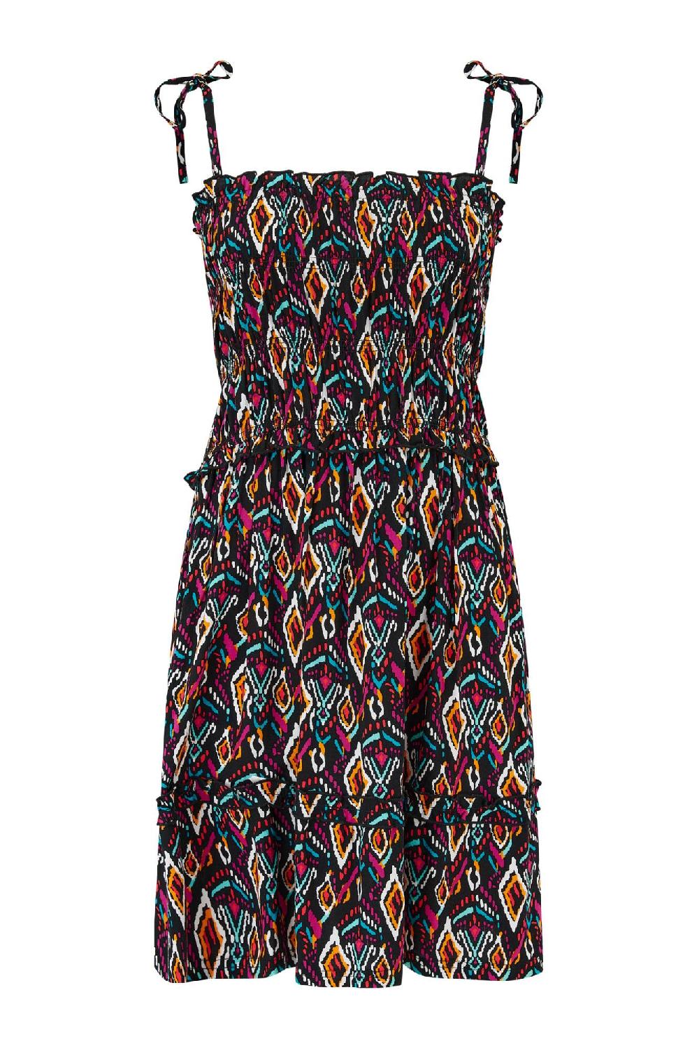 Pour Moi Mia Strapless Shirred Bodice Frill Beach Dress - Multi