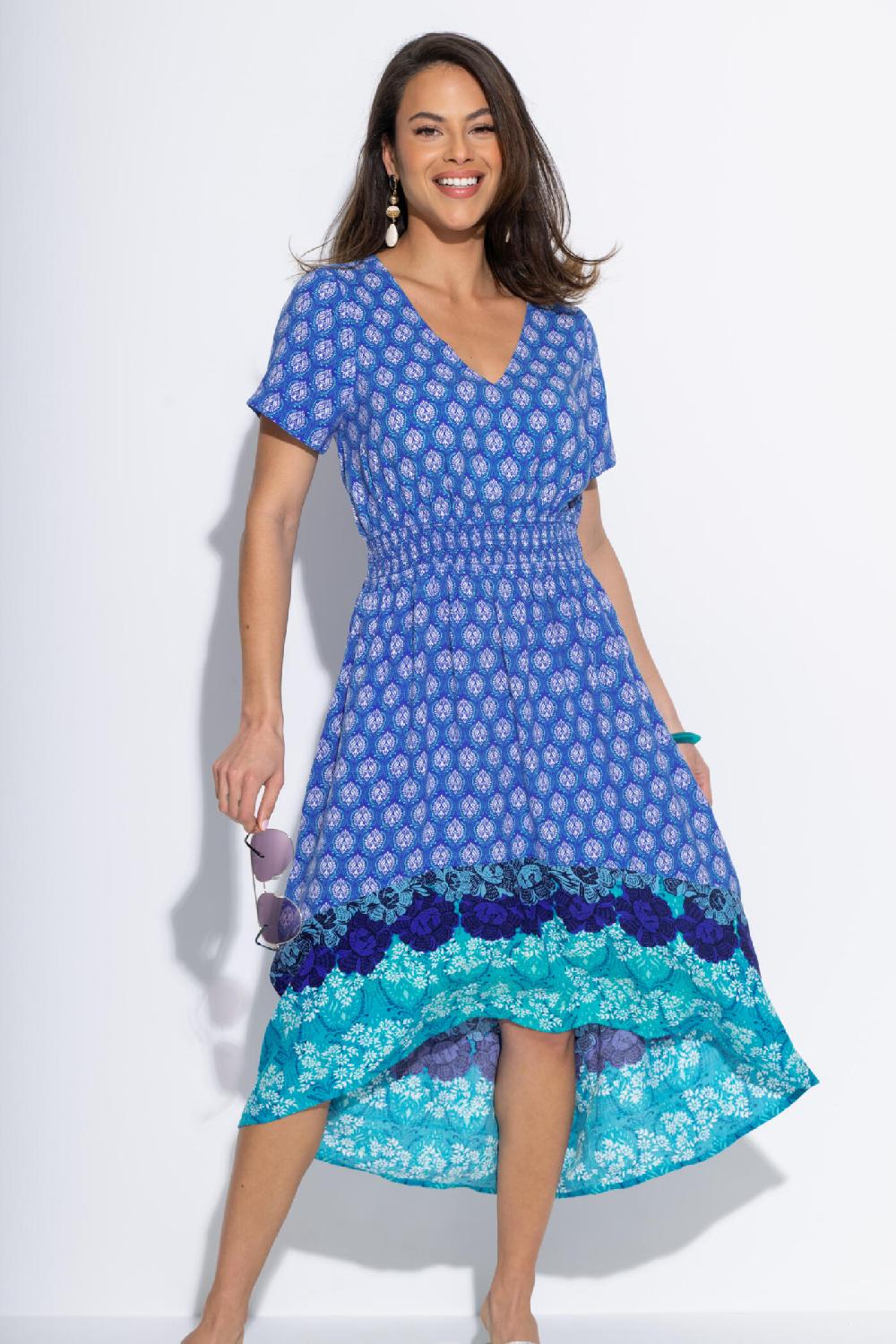 Pour Moi Midaxi Print Beach Summer Dress - Ultramarine/Aqua