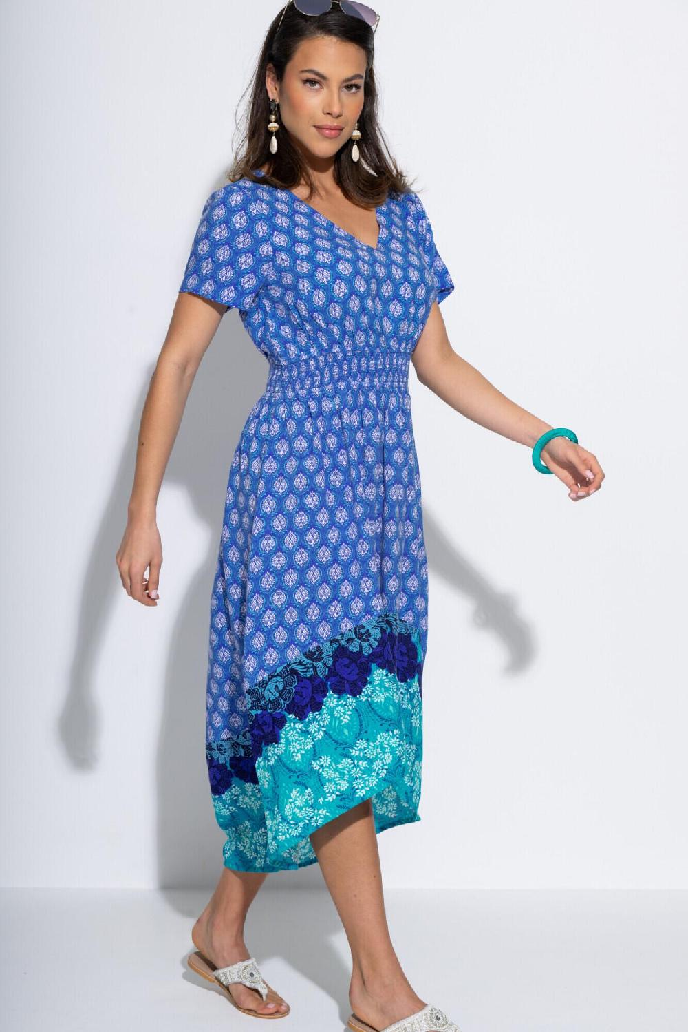 Pour Moi Midaxi Print Beach Summer Dress - Ultramarine/Aqua