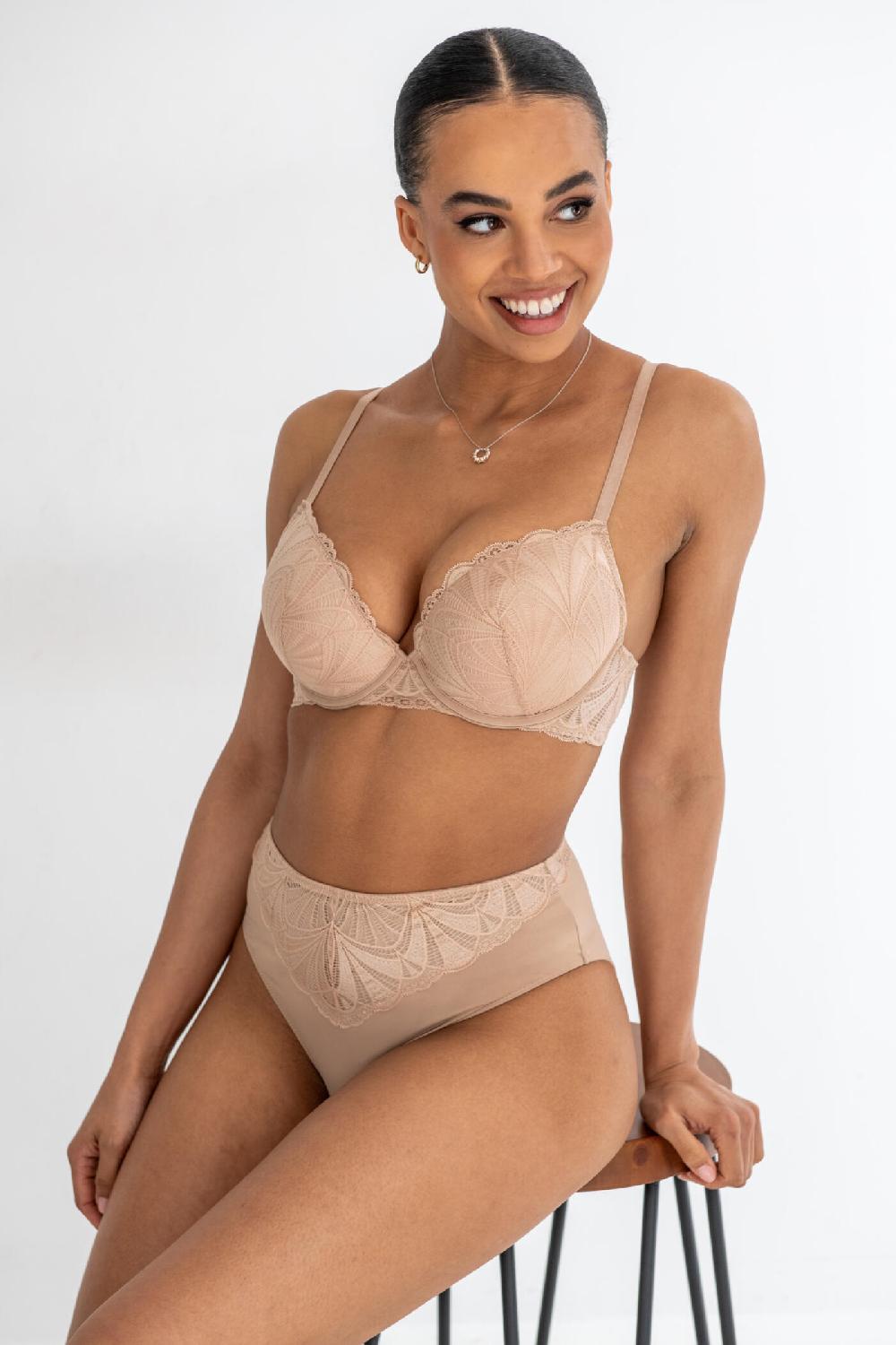 Pour Moi New Romance Padded Push-Up Plunge Bra - Almond
