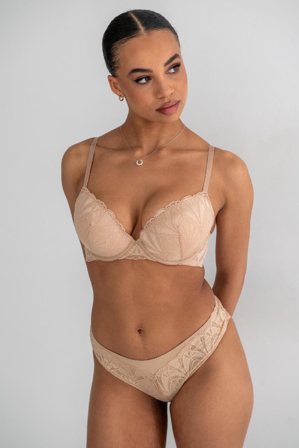 Pour Moi New Romance Padded Push-Up Plunge Bra - Almond