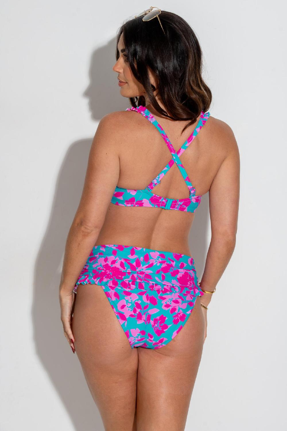 Pour Moi Ocean Breeze Frill Fold Over Bikini Brief - Blue Floral