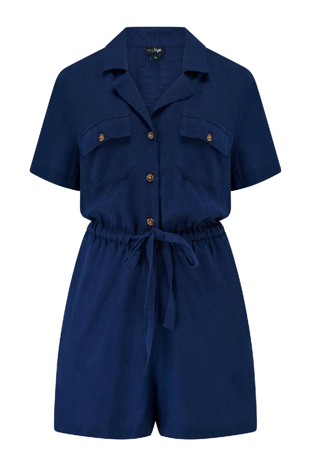 Pour Moi Paige Textured Woven Utility Playsuit - Navy