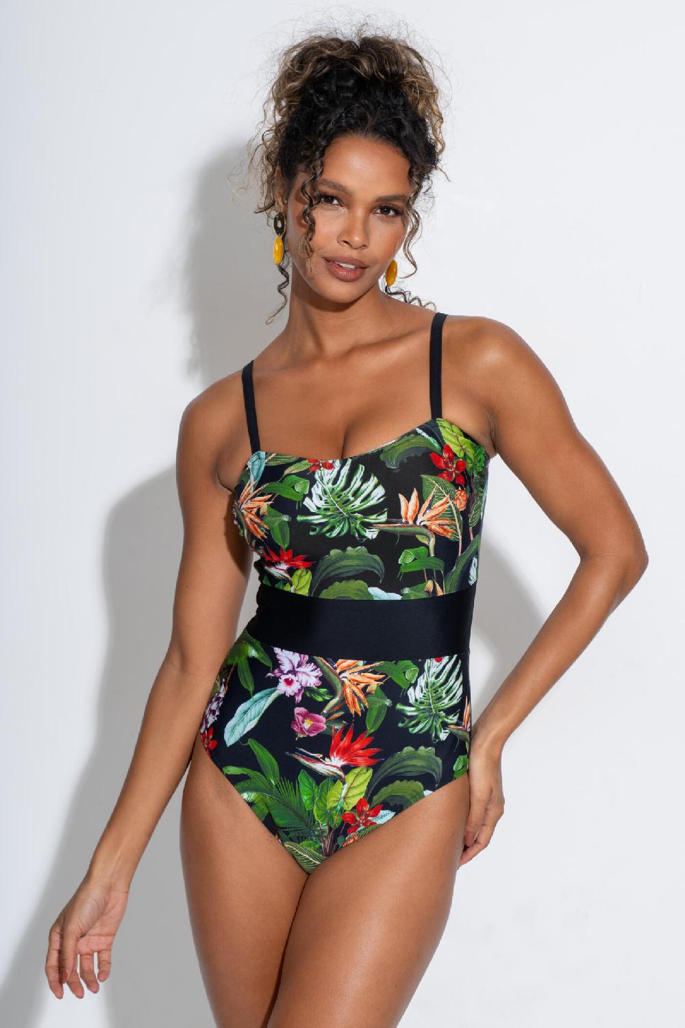 pour moi Palermo Panelled Tummy Control Swimsuit - Black Tropical