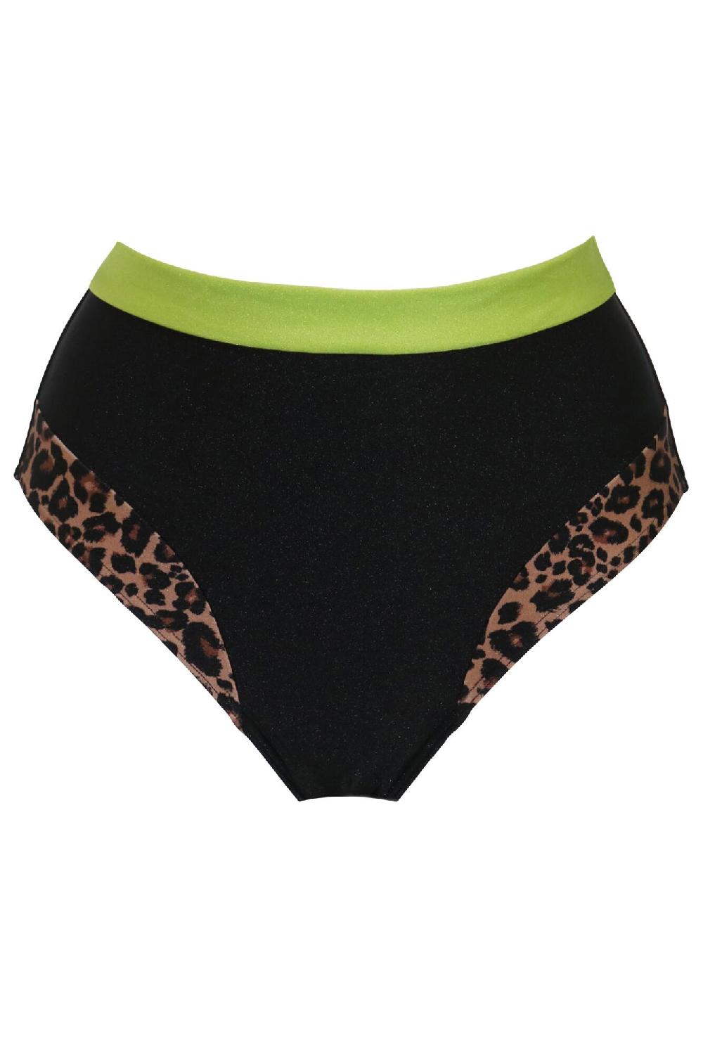 Pour Moi Palm Springs Colour Block High Leg Control Brief - Black/Lime