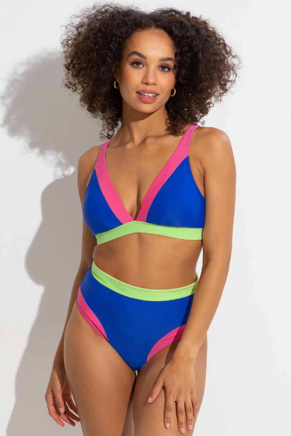 Pour Moi Palm Springs Colour Block Non-Wired Top - Ultramarine/Pink/Citrus