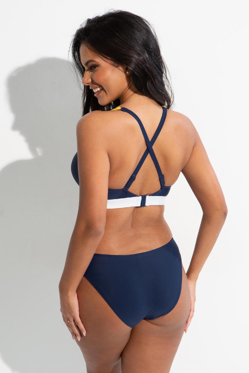 Pour Moi Palm Springs Colour Block Non-Wired Top - Yellow/Navy/White