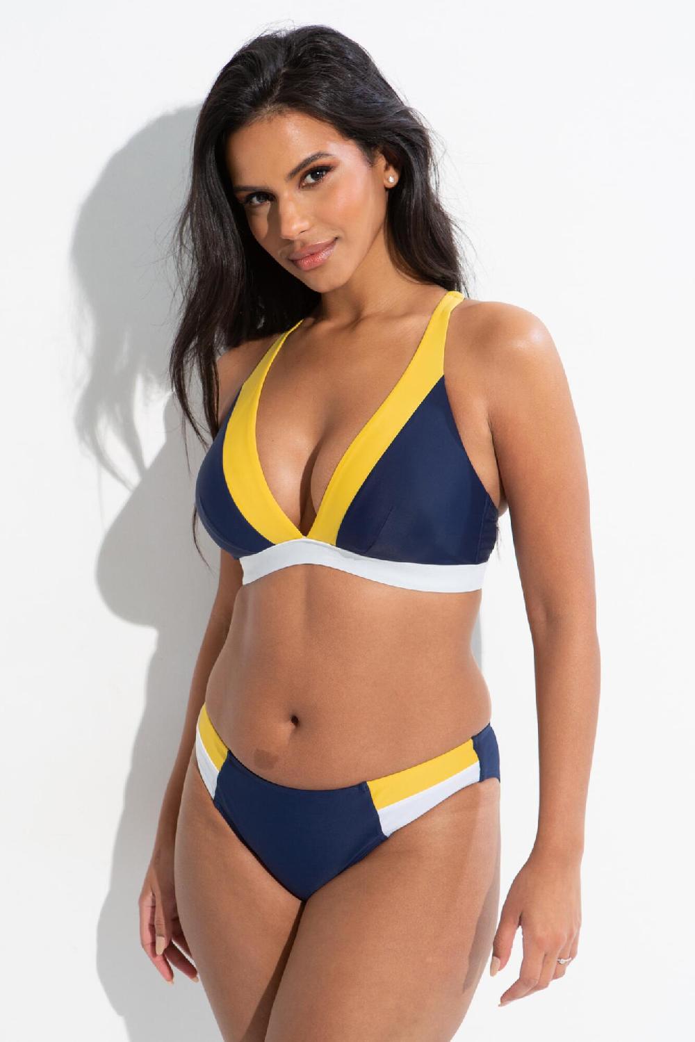 Pour Moi Palm Springs Colour Block Tab Brief - Yellow/Navy/White