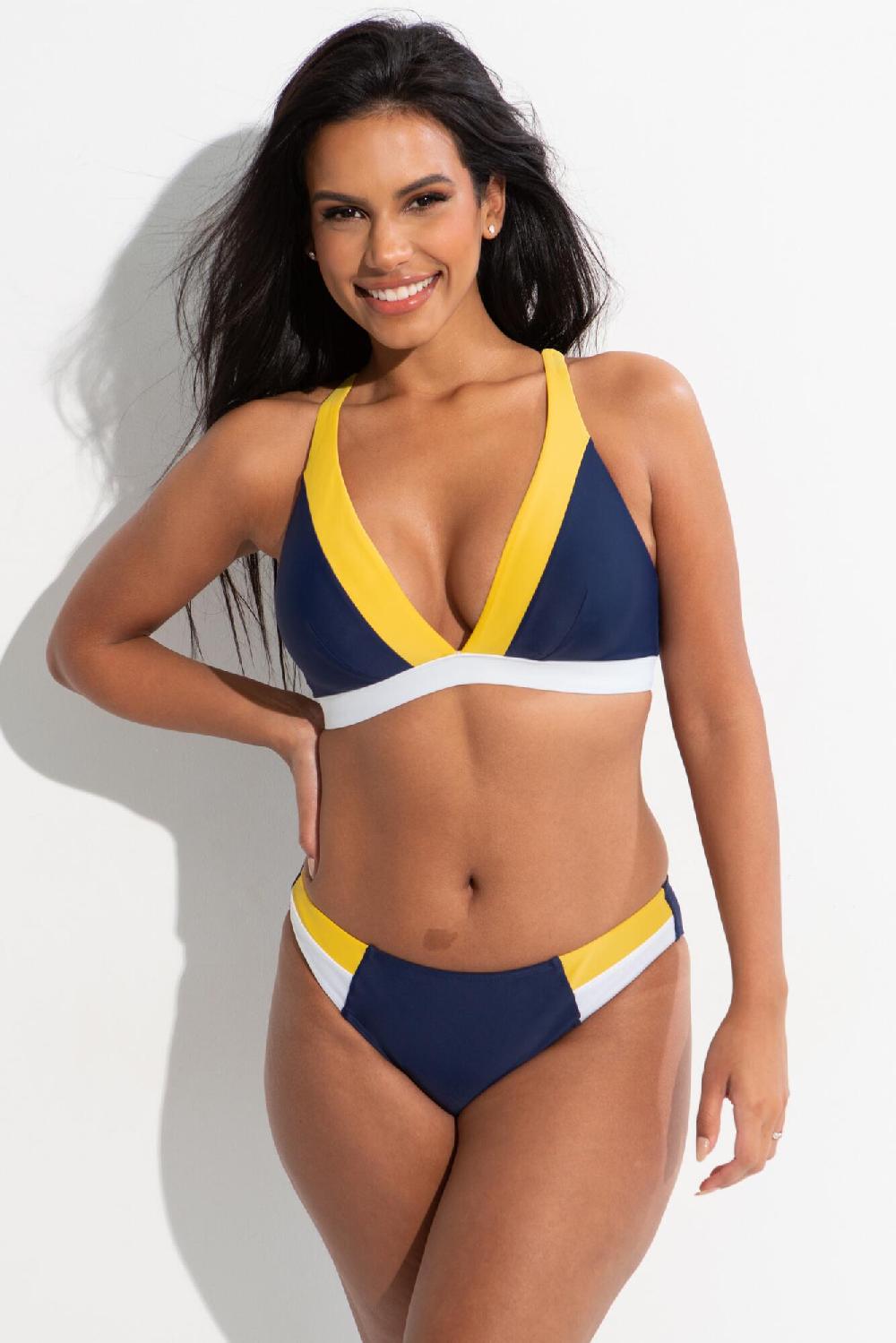 pour moi Palm Springs Colour Block Tab Brief - Yellow/Navy/White