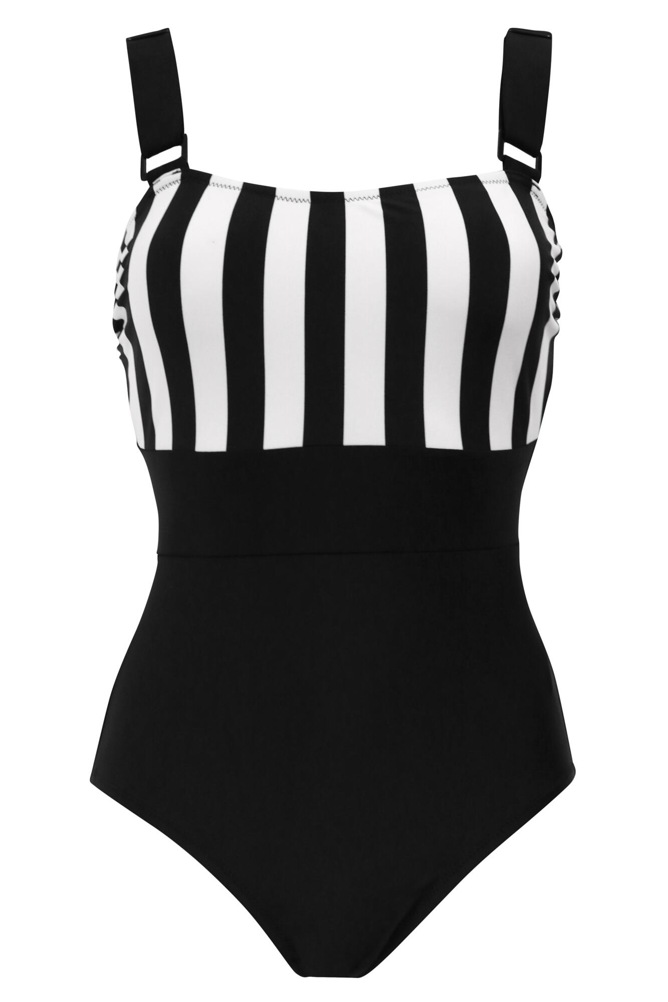 Pour Moi Palm Springs Colour Block Tummy Control Swimsuit - Black/White