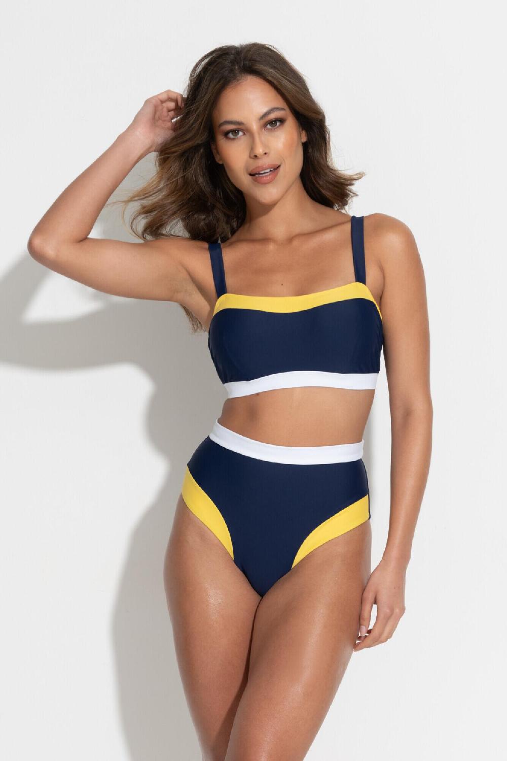 pour moi Palm Springs High Leg Tummy Control Brief - Yellow/Navy/White