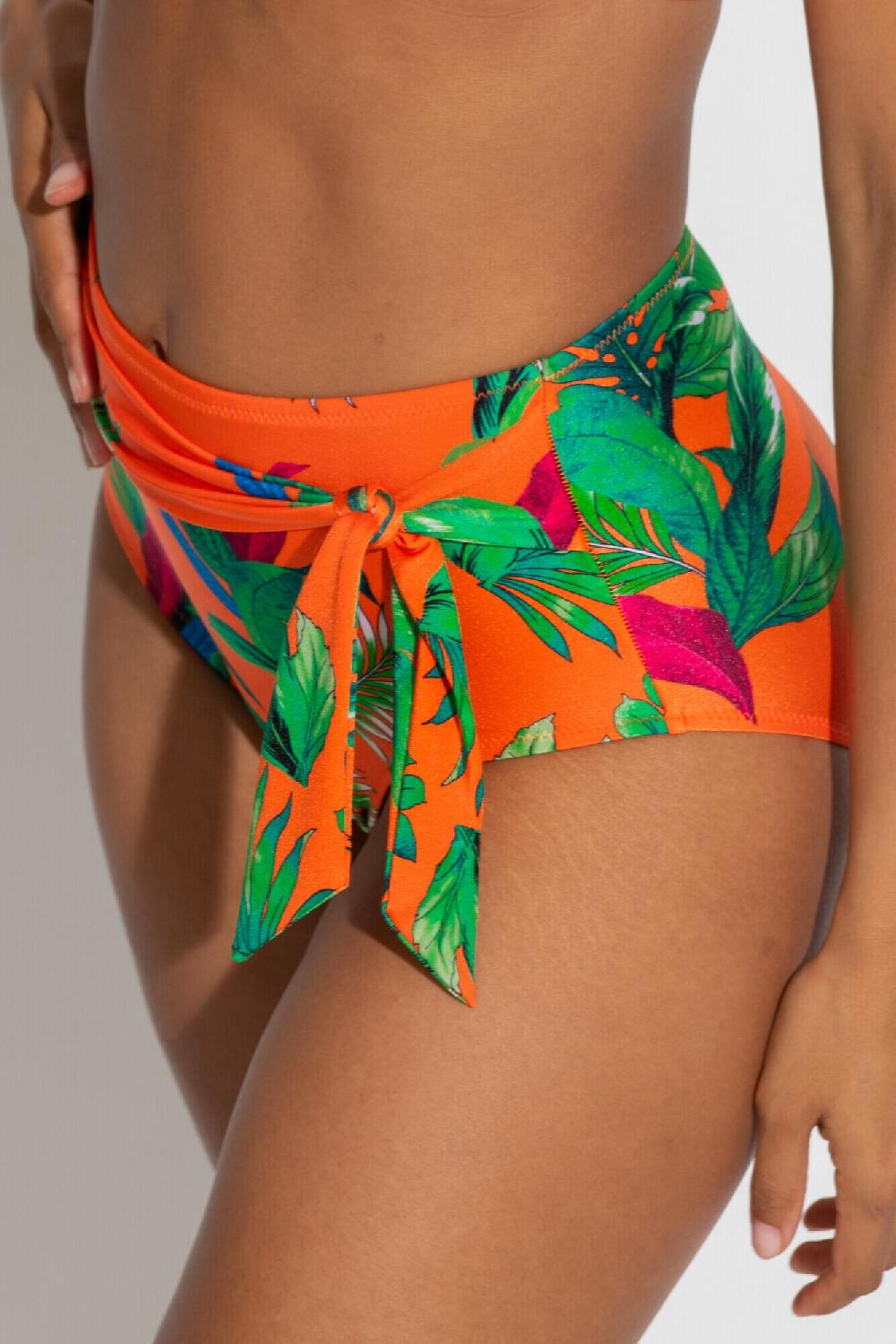 Pour Moi Paradiso Belted High Waisted Control Brief - Orange Tropical