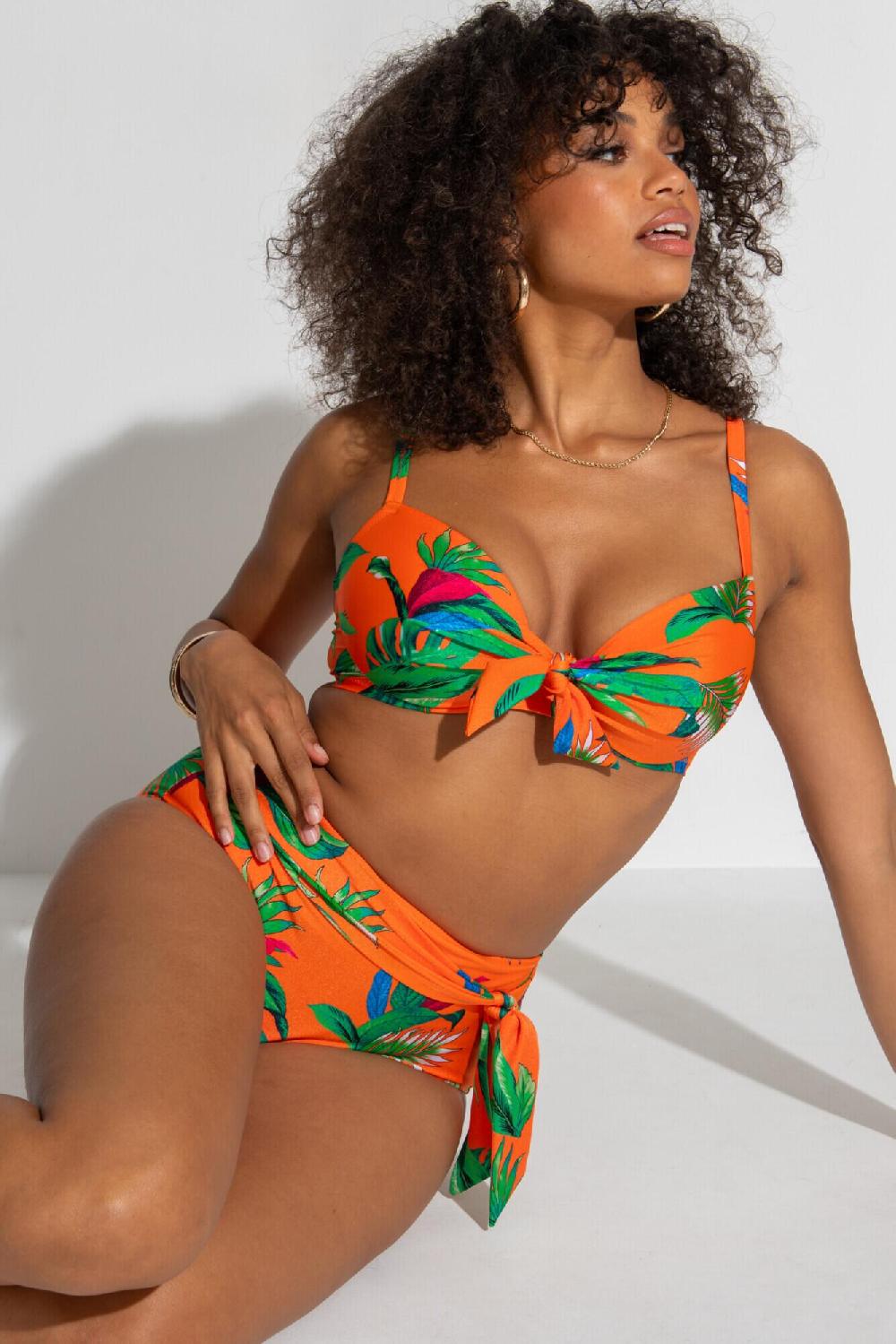 Pour Moi Paradiso Belted High Waisted Control Brief - Orange Tropical