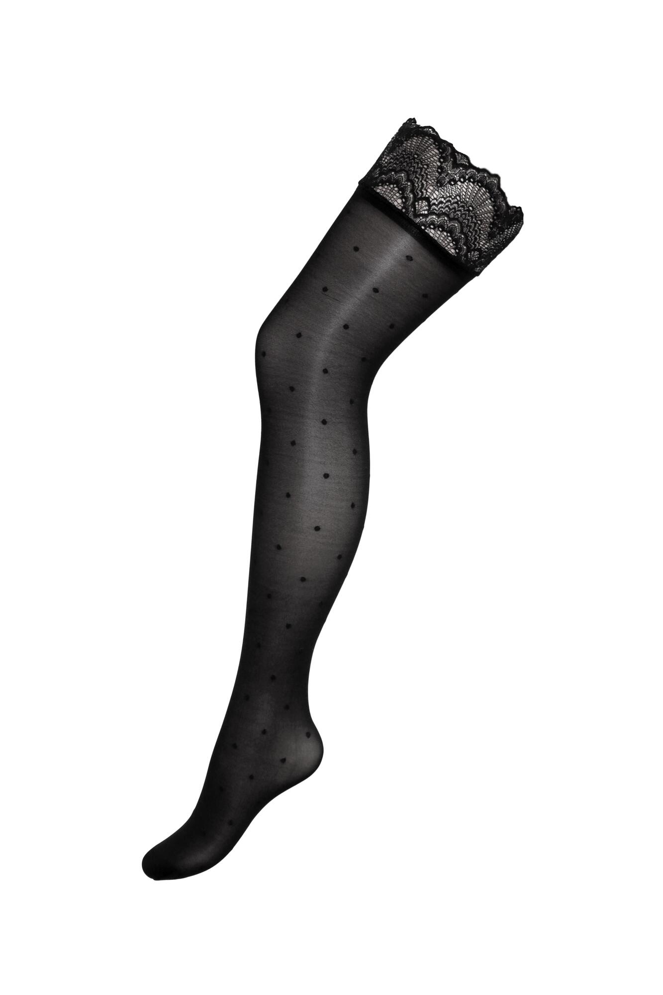 Pour Moi Polka Dot Lace Top 15 Denier Hold-Ups - Black