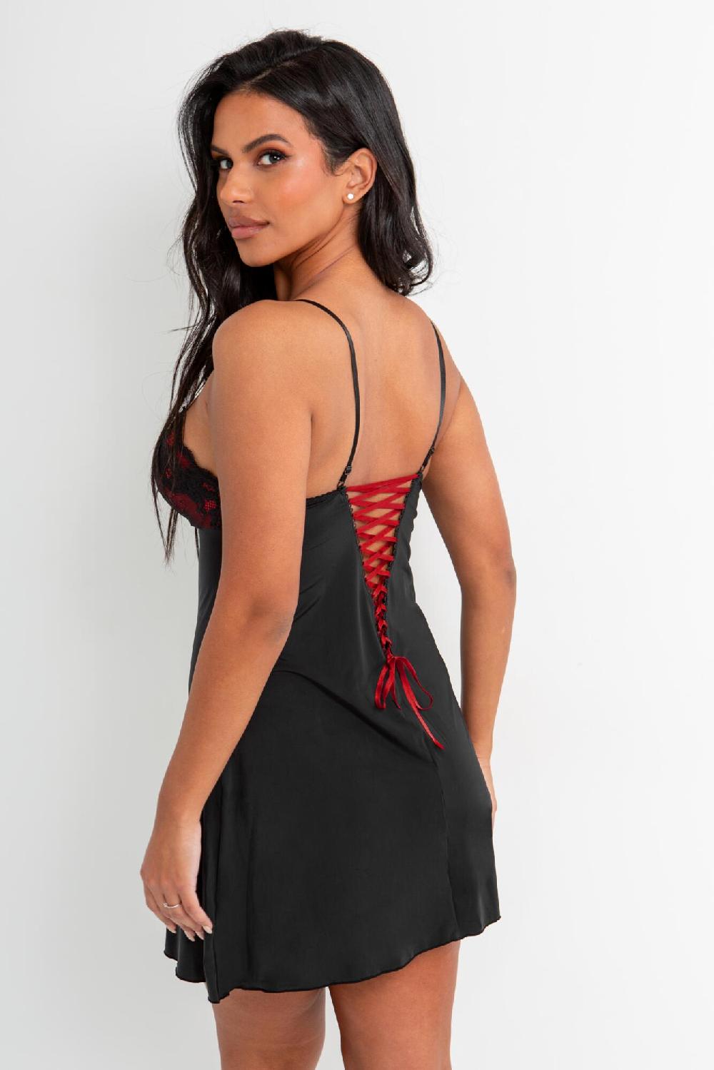 Pour Moi Amour Luxe Chemise - Black/Scarlet