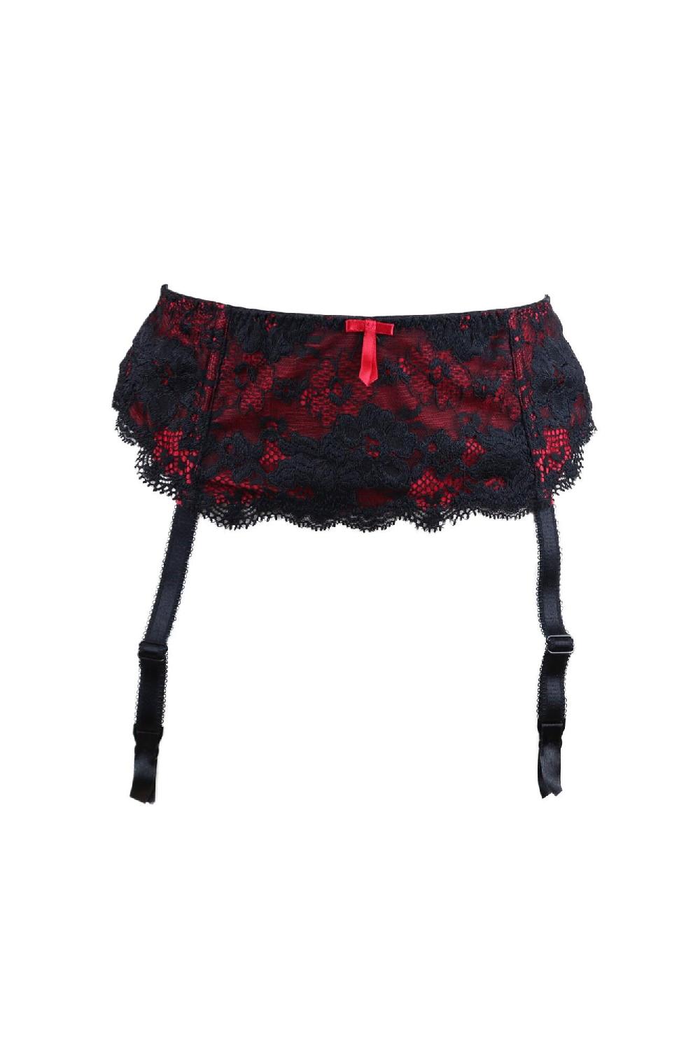 Pour Moi Amour Suspender - Black/Scarlet