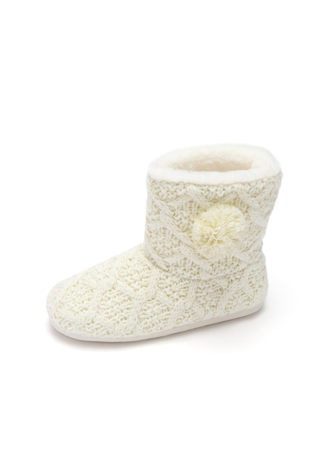 Pour Moi Cable Knit Bootie Slipper - Cream