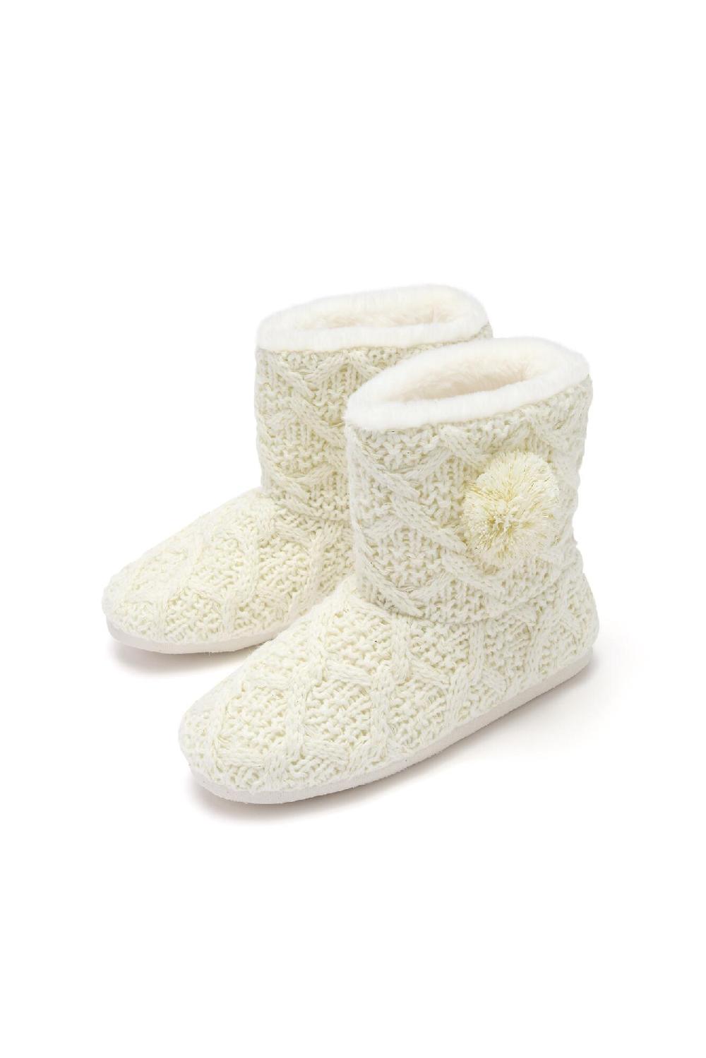 Pour Moi Cable Knit Bootie Slipper - Cream