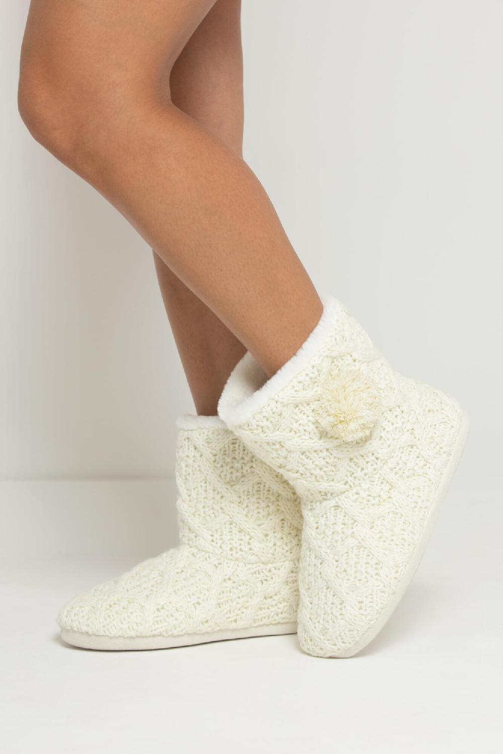 pour moi Cable Knit Bootie Slipper - Cream