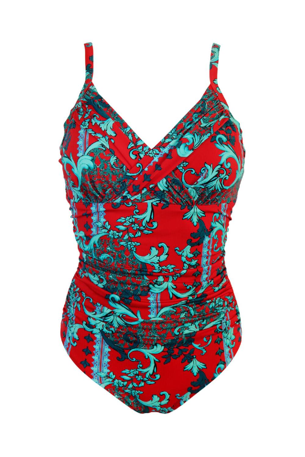 Pour Moi Cannes Ruched Tummy Control Swimsuit - Red