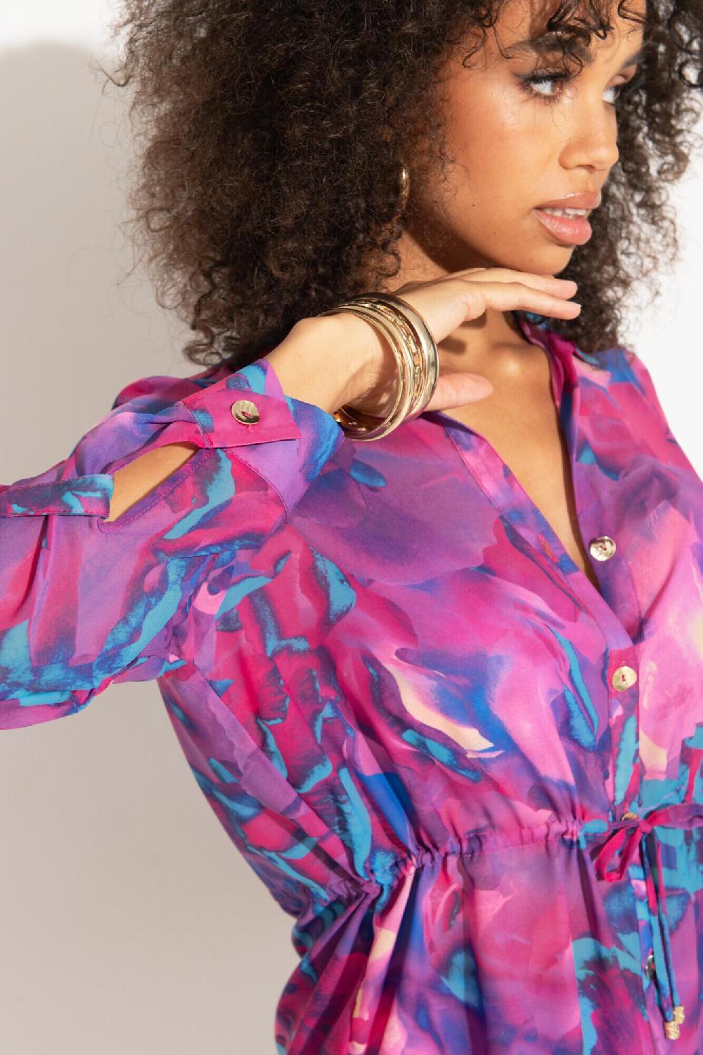 Pour Moi Chiffon Button Through Beach Shirt - Purple