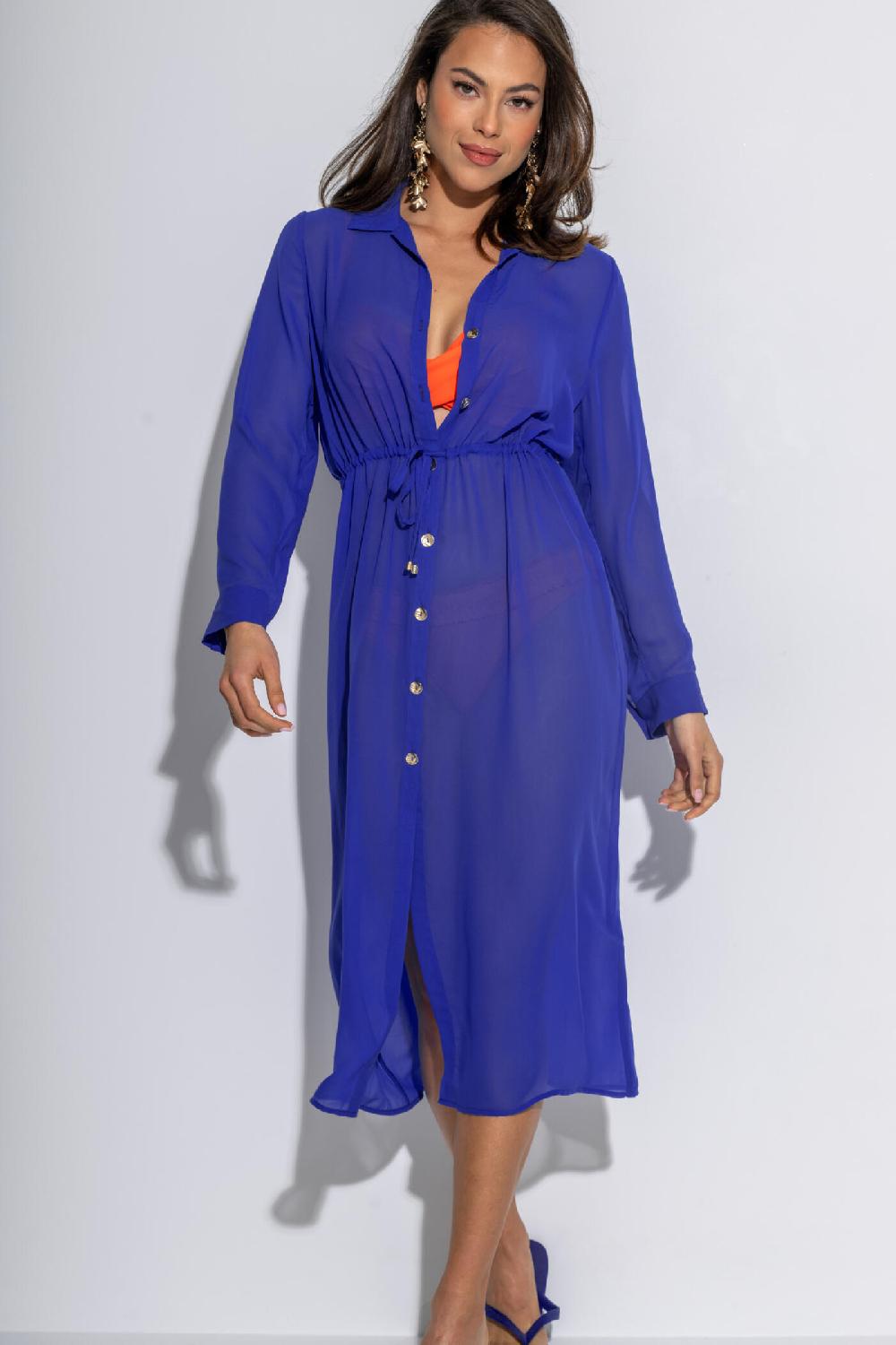 pour moi Chiffon Maxi Beach Shirt - Ultramarine