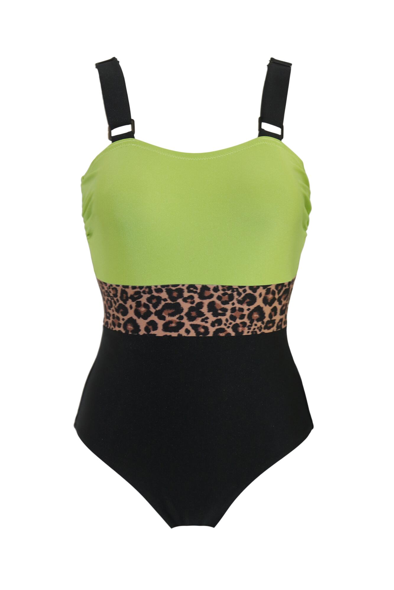 Pour Moi Colour Block Control Swimsuit - Black/Lime