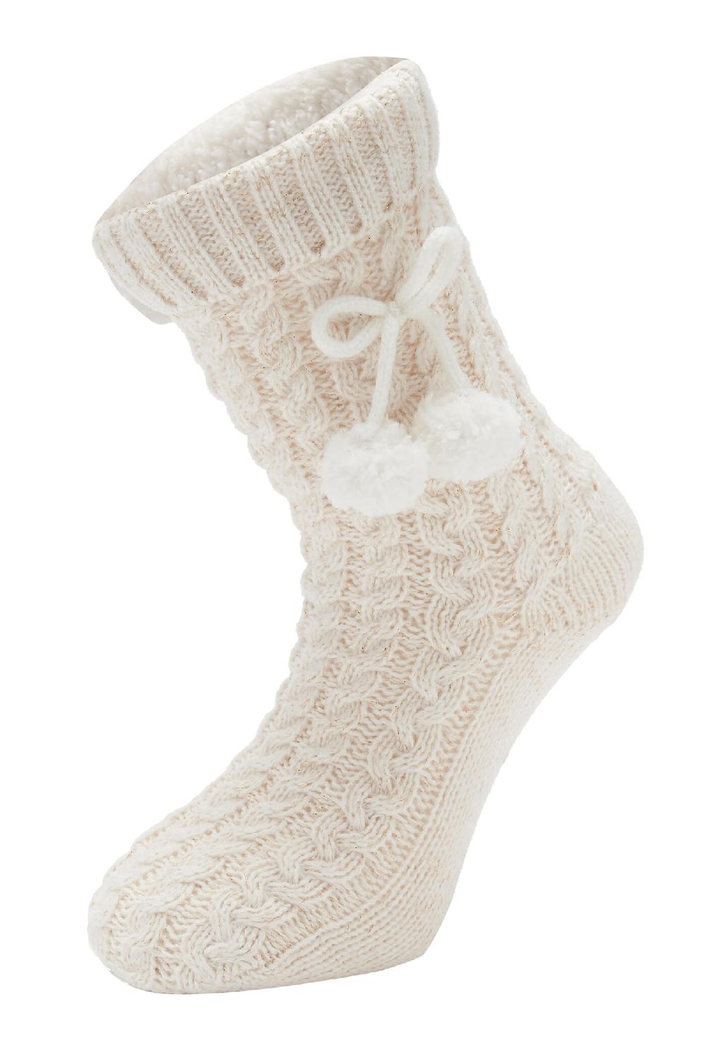 Pour Moi Cosy Cable Knit Lined Slipper Sock - Cream