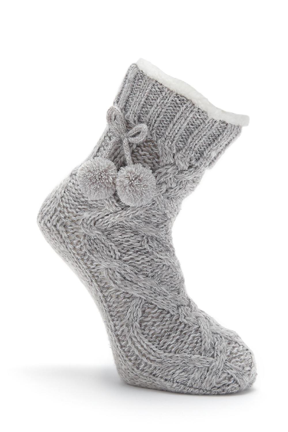 Pour Moi Cosy Cable Knit Lined Slipper Sock - Grey