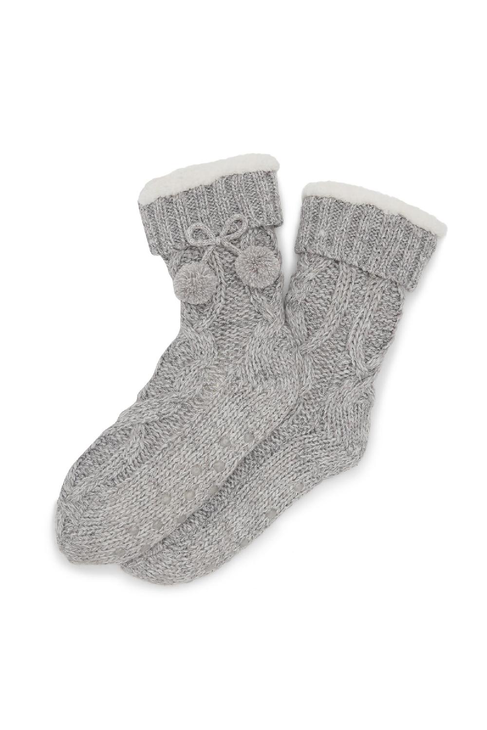 Pour Moi Cosy Cable Knit Lined Slipper Sock - Grey
