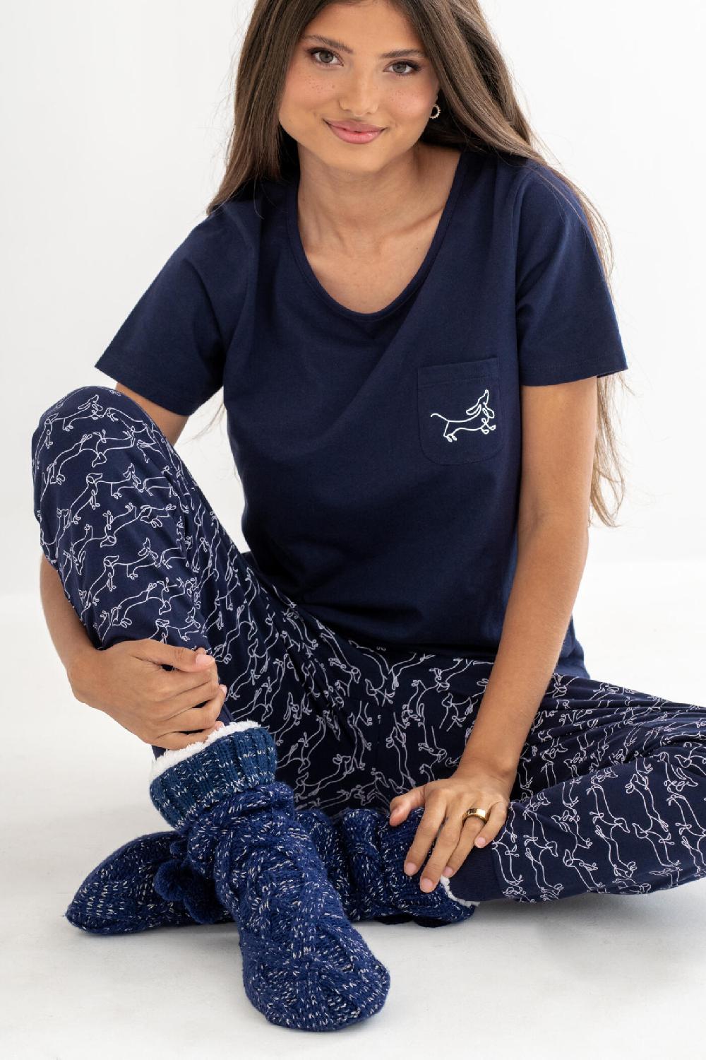 Pour Moi Cosy Cable Knit Lined Slipper Sock - Navy