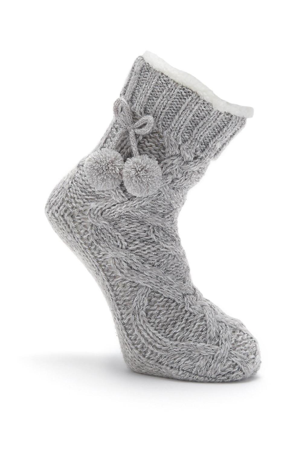 Pour Moi Cosy Cable Knit Slipper Sock - Grey