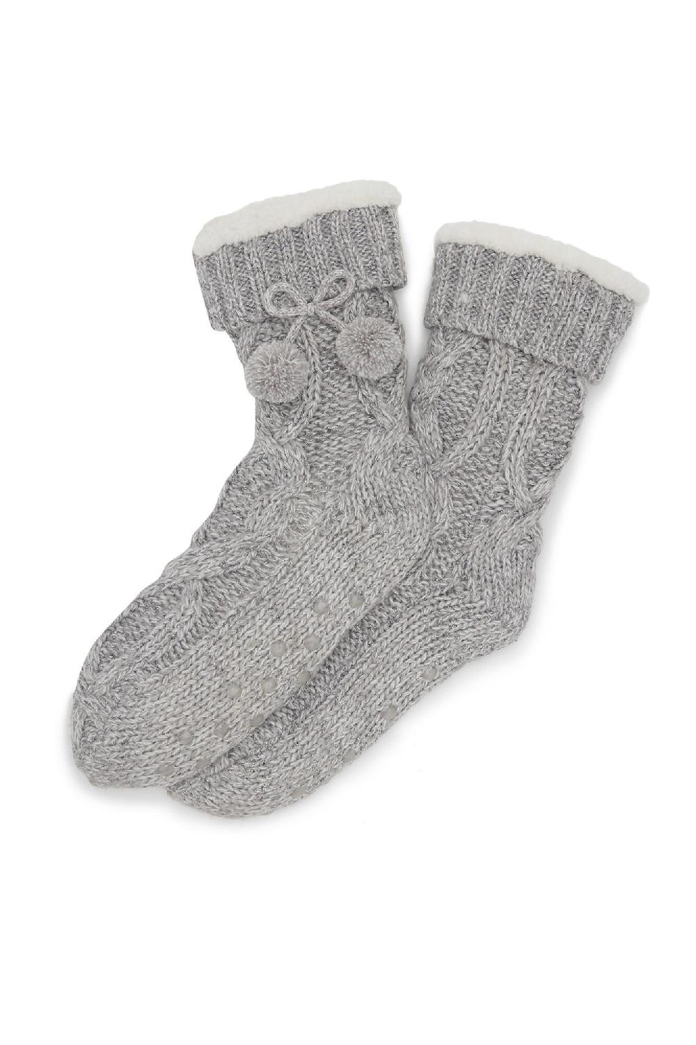 Pour Moi Cosy Cable Knit Slipper Sock - Grey