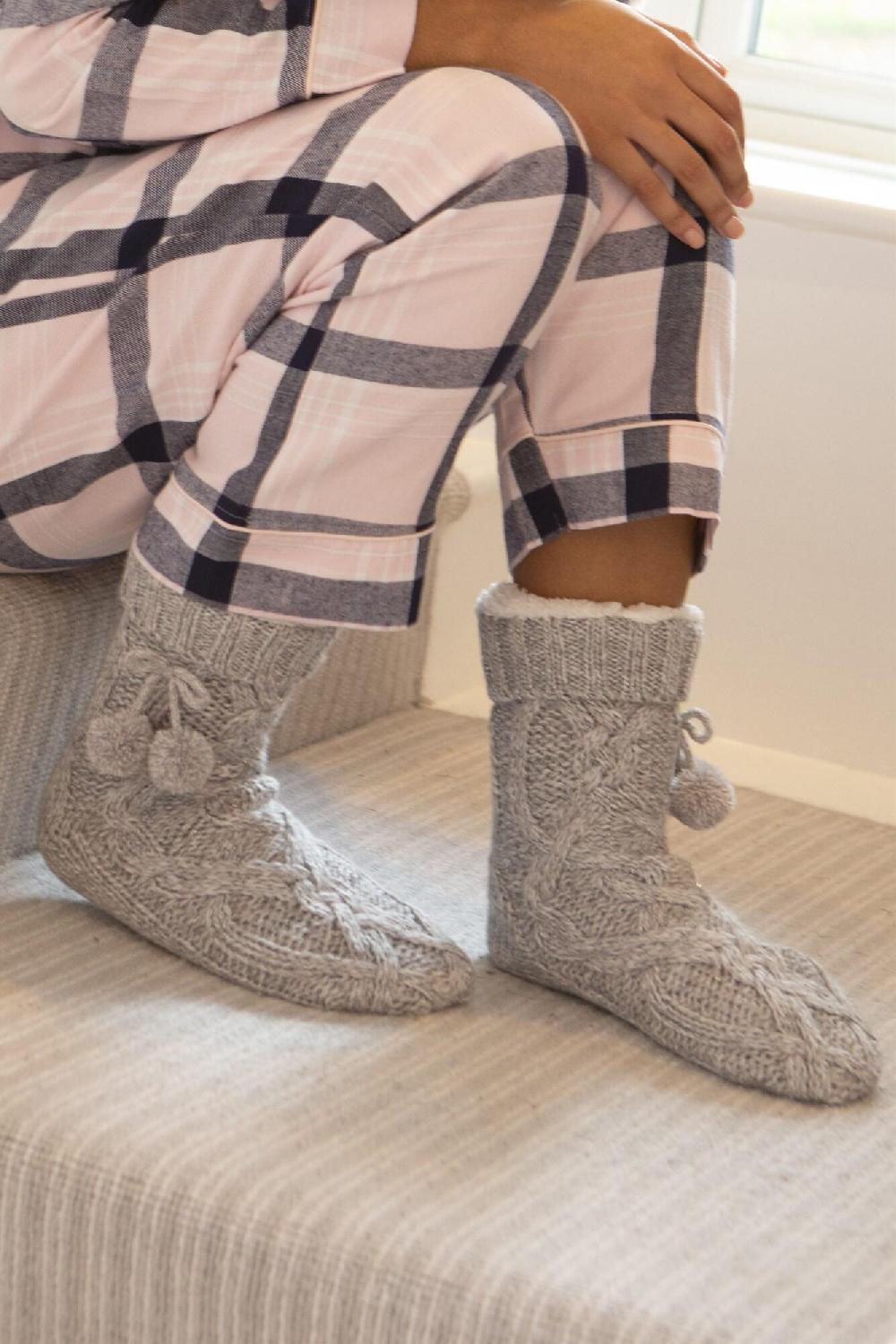 pour moi Cosy Cable Knit Slipper Sock - Grey