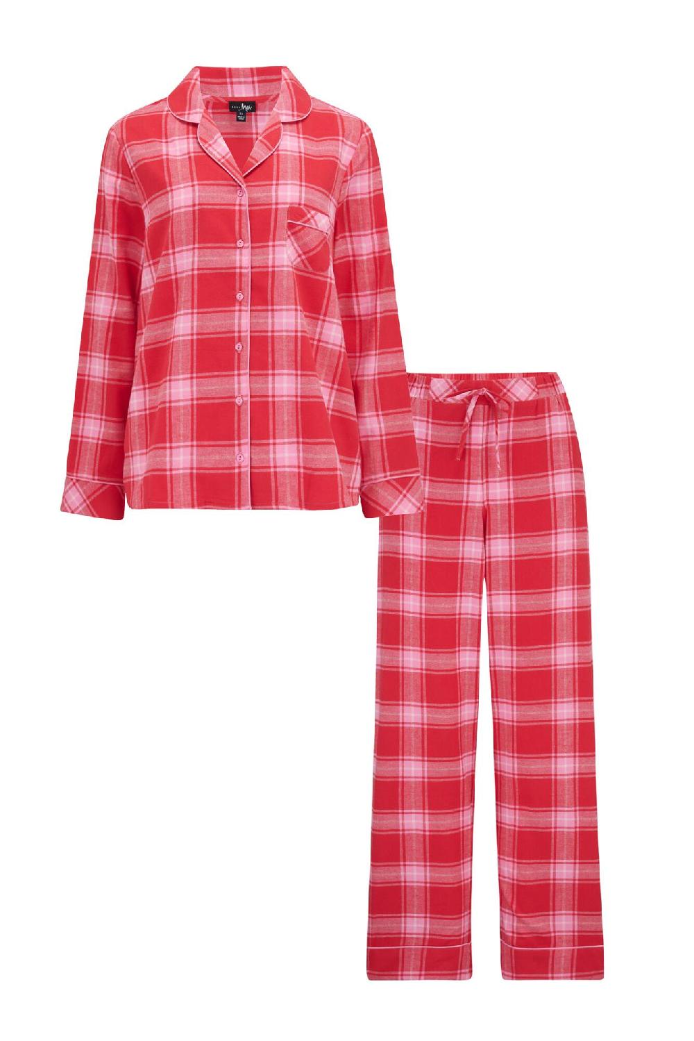 Pour Moi Cosy Check Pyjama Set - Red/Pink