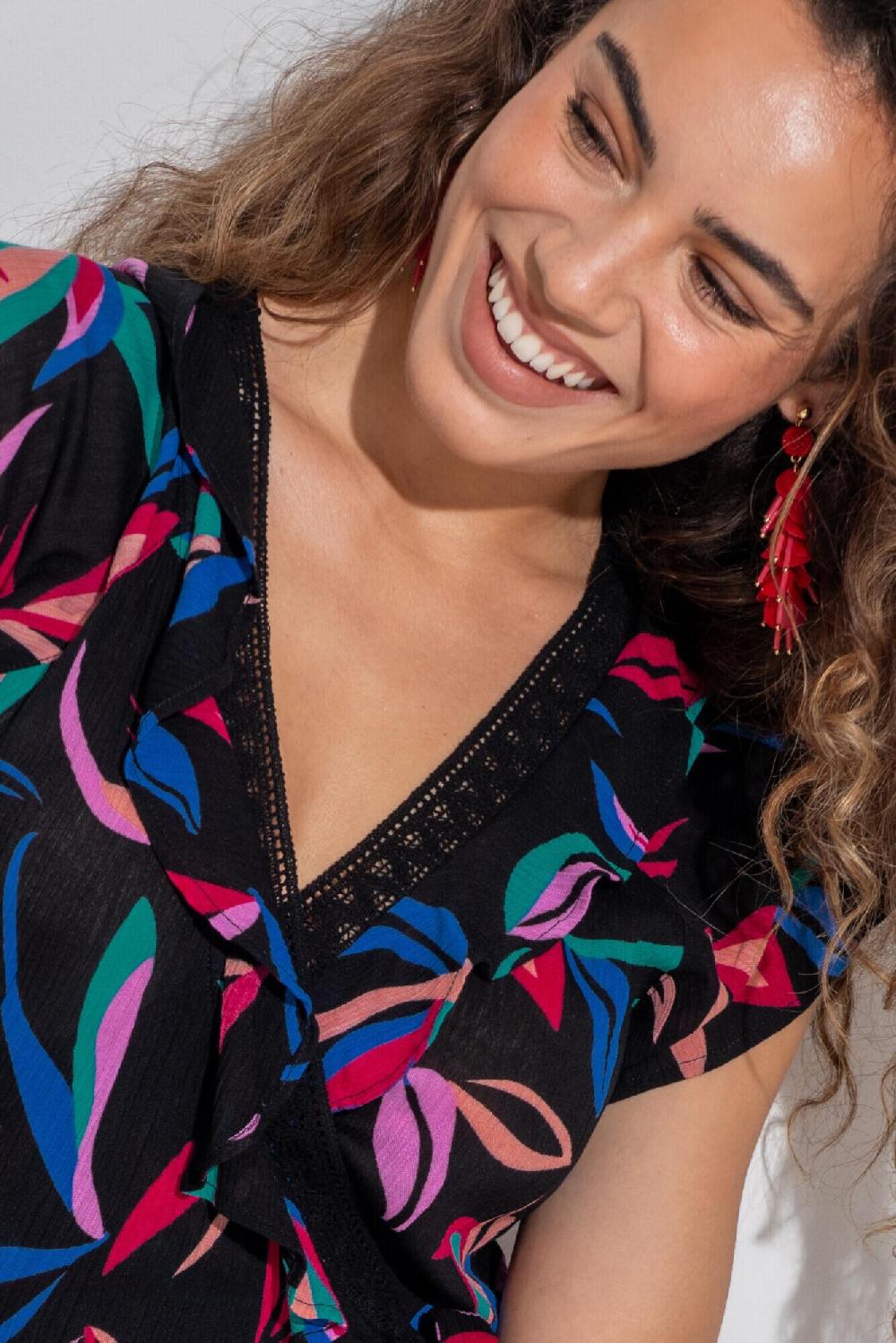 Pour Moi Crinkle Frill Wrap Beach Dress - Multi