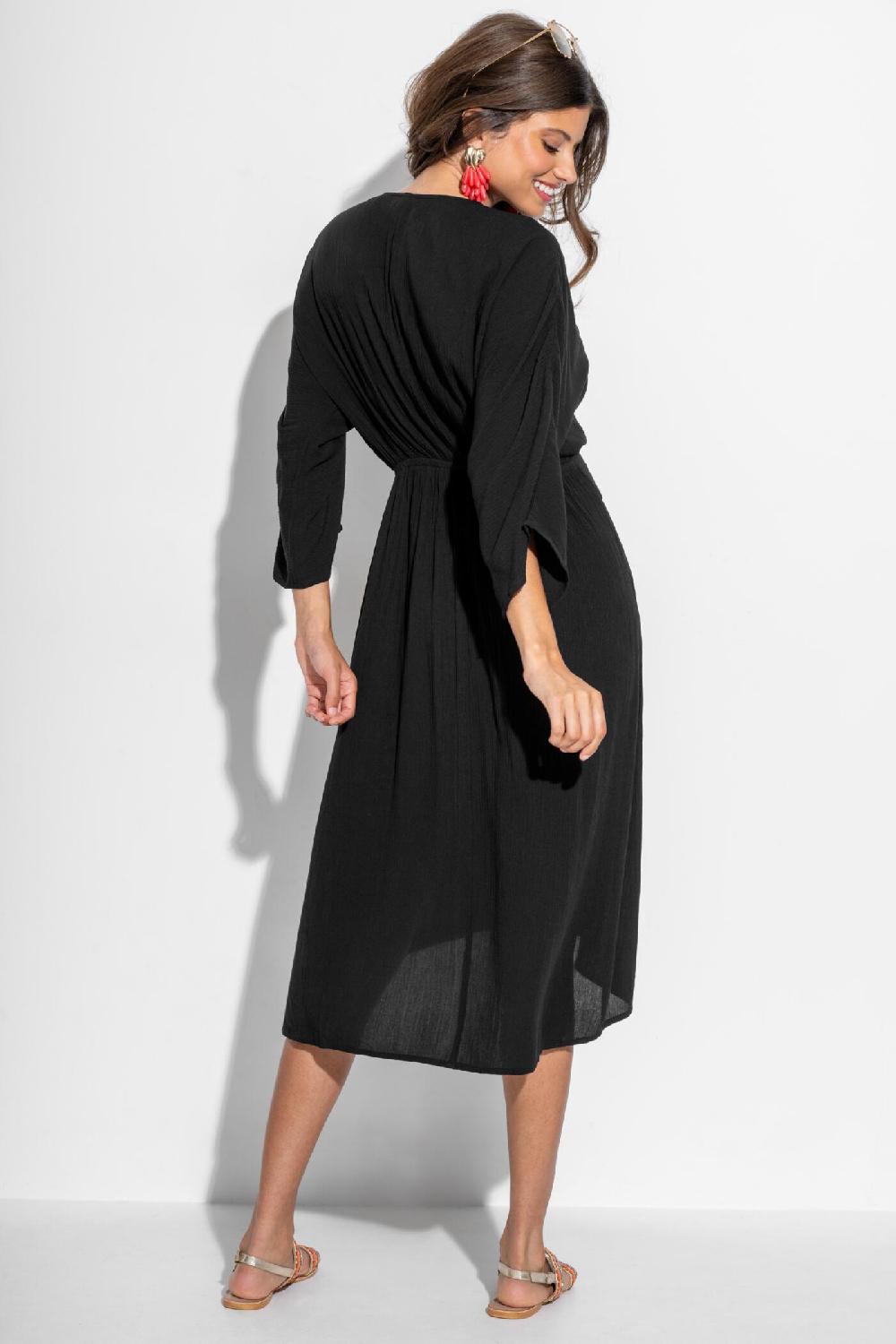 Pour Moi Crinkle O-Ring Midi Beach Kaftan - Black