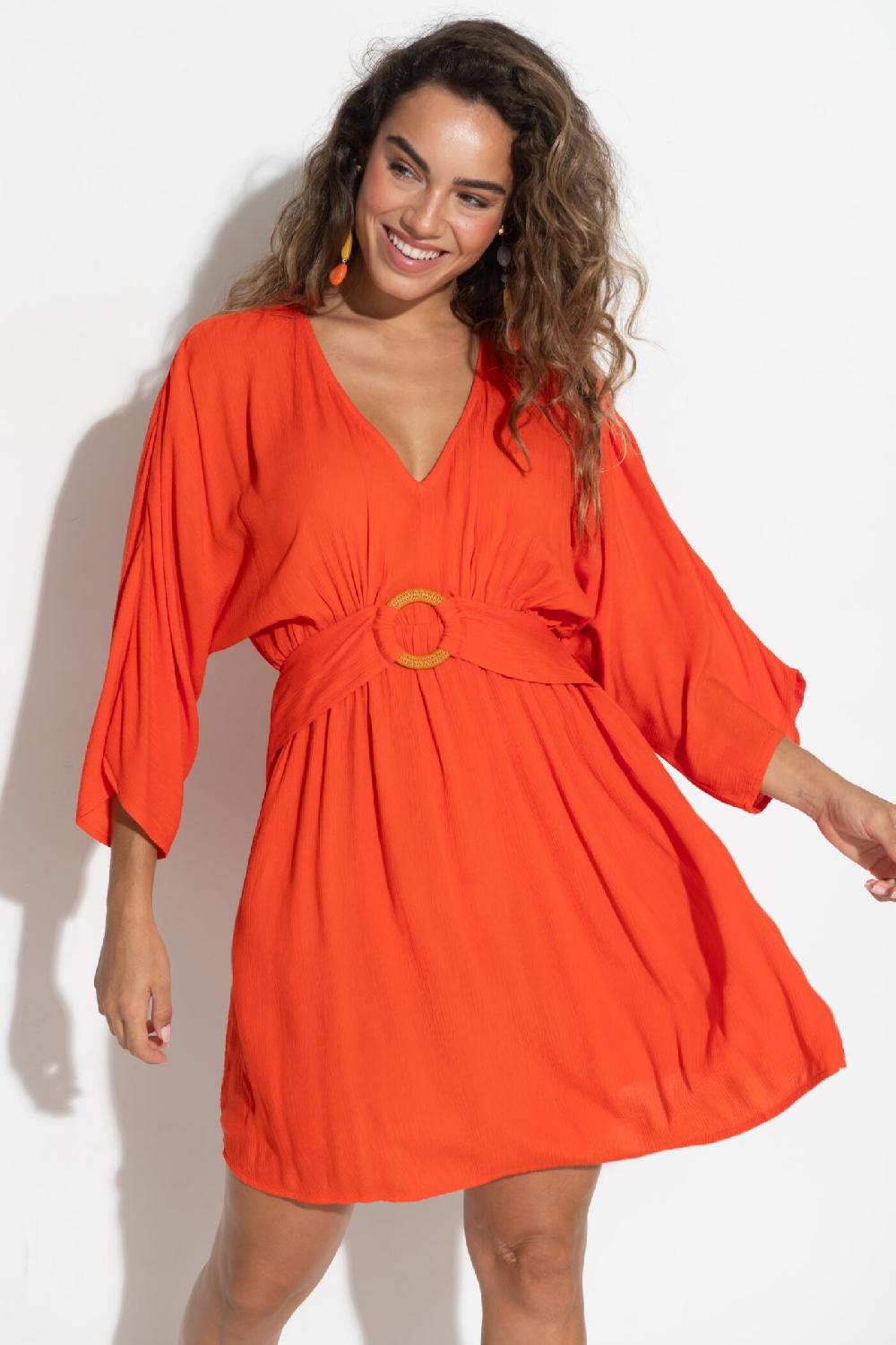 pour moi Crinkle O-Ring Woven Beach Kaftan - Orange